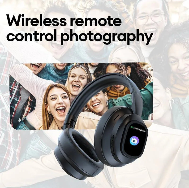 AI Touch Screen Over-Ear Wireless Bluetooth Headphones with Noise Reduction