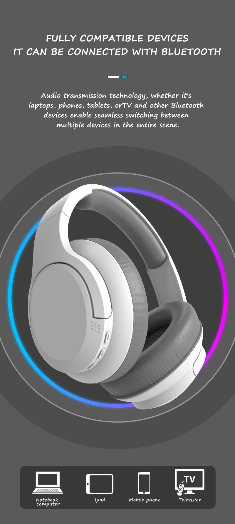 Wireless Over-Ear Headphones Bluetooth 5.3 Hi-Res Audio Over Ear Headset Earphones