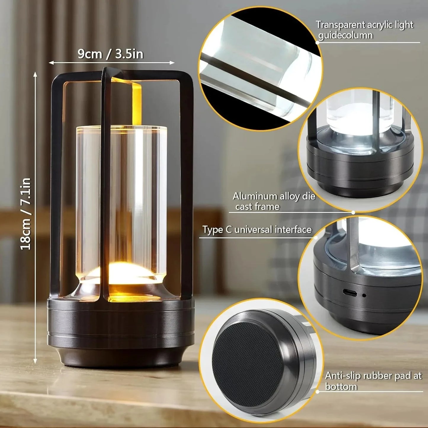Portable Creative Cordless LED Crystal Desk Light for Outdoor Camping Restaurant Atmosphere