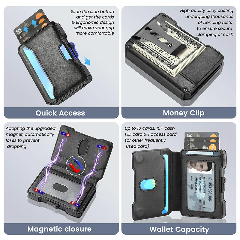 Smart Pop Up Card Holder RFID Protected Wallet with Money Clip for Men