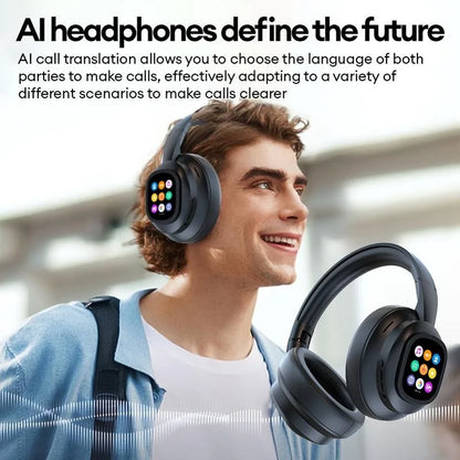 AI Touch Screen Over-Ear Wireless Bluetooth Headphones with Noise Reduction