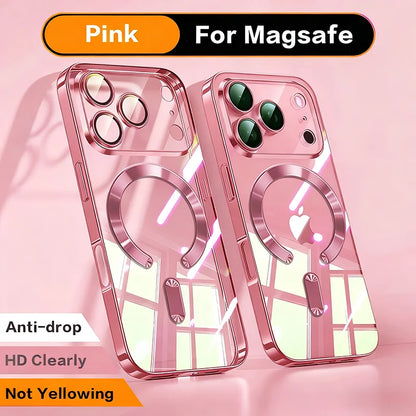 Fashion Orange Magnetic Clear Case For iPhone Air 17 16 15 14 13 12 11 Pro Max Plus Wireless Charge Plating Soft Business Cover