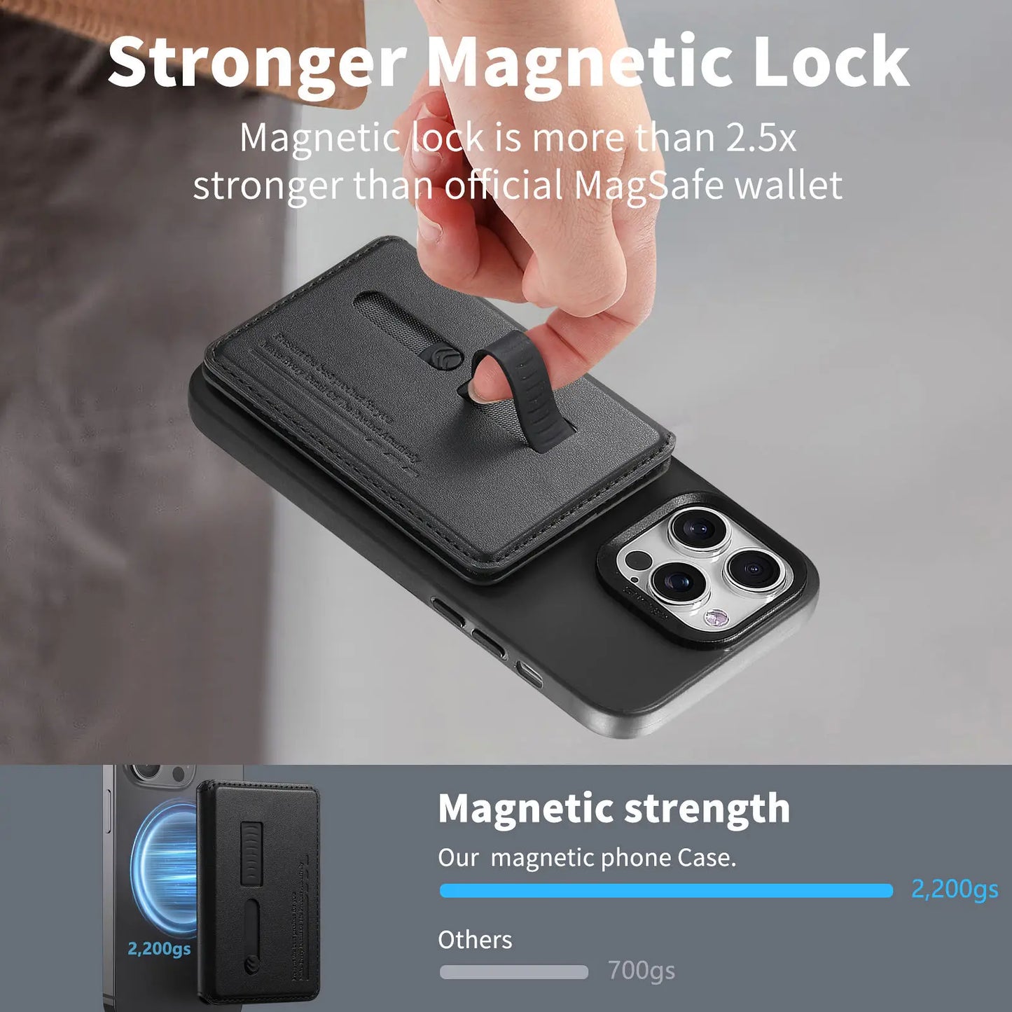 MagSafe Magnetic Wallet Card Holder with Card Slot and Finger Strap