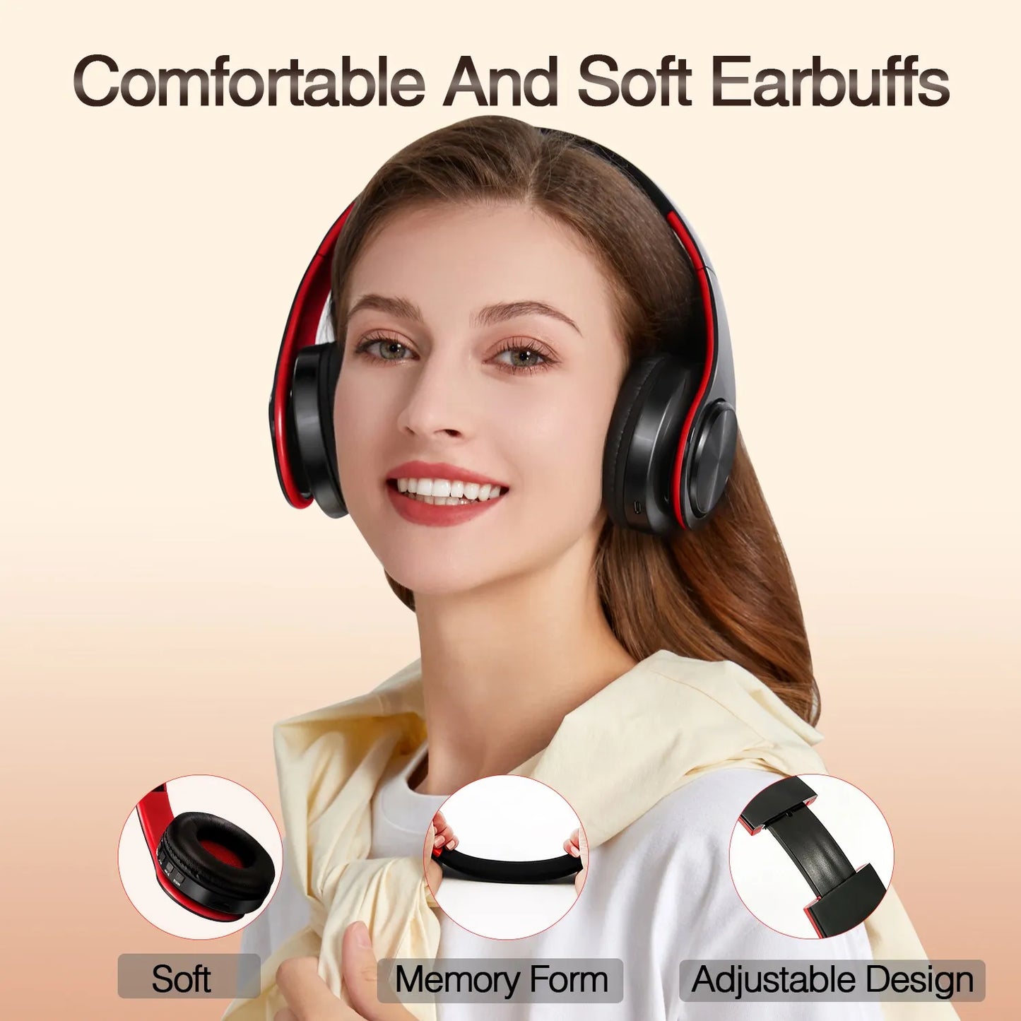 Over-Ear Stereo Wireless Earphone Bluetooth Headphones with Mic & TF Support