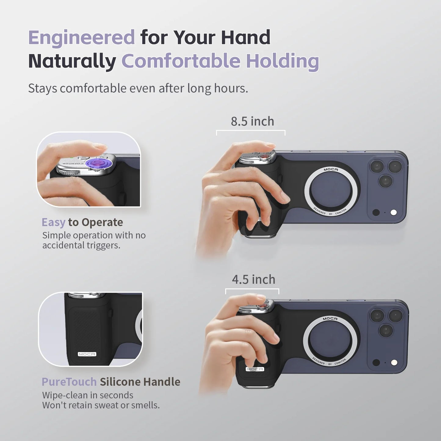 Magnetic Phone Grip Handle with Bluetooth Remote for iPhone series and Galaxy S26 Ultra