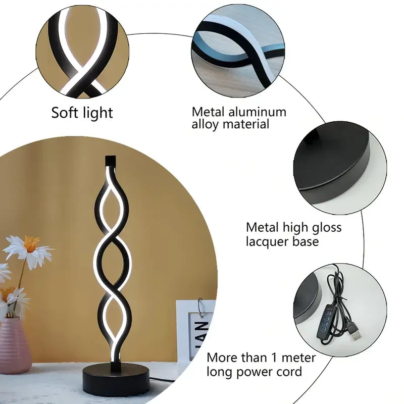 Eye-Caring Light Spiral Bedside Nightstand Lamp for Bedroom Home Decor and Reading