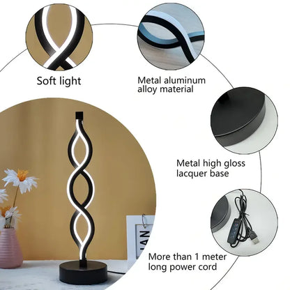 Eye-Caring Light Spiral Bedside Nightstand Lamp for Bedroom Home Decor and Reading
