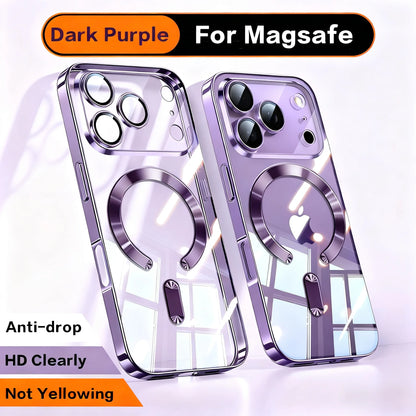 Fashion Orange Magnetic Clear Case For iPhone Air 17 16 15 14 13 12 11 Pro Max Plus Wireless Charge Plating Soft Business Cover
