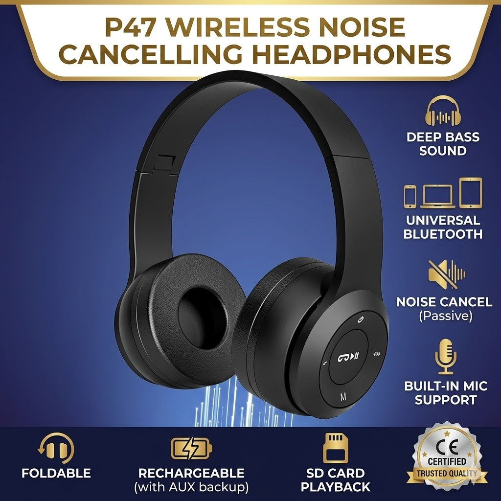 Wireless Bluetooth Noise Cancelling Headphones with Microphone