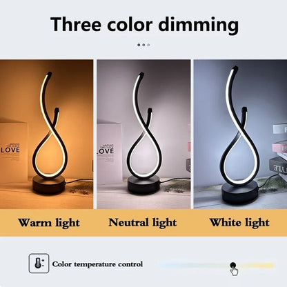 Three-Color Creative Spiral Design LED Desk Lamp for Bedroom Office & Living Room